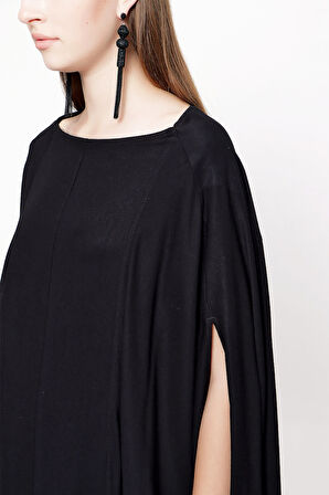 Siyah Asimetrik kesim bol elbise 94051 | M