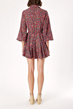 Karışık Renkler Eteği valonlu gömlek elbise 94075 | M