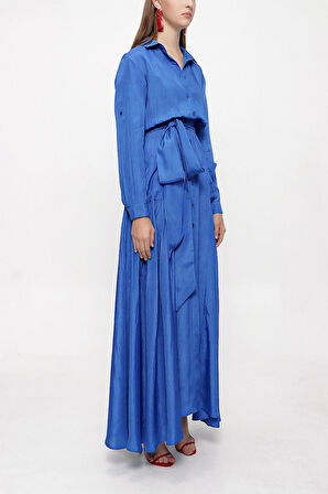 Mavi Büzgülü uzun gömlek elbise 94067 | XXL