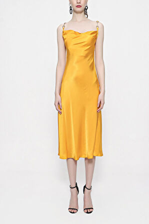 Hardal Toka detaylı askılı elbise 93980 | M