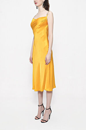 Hardal Toka detaylı askılı elbise 93980 | M