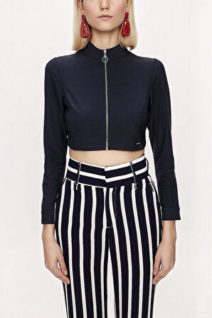 Lacivert Fermuarlı kısa bluz 19838 | S