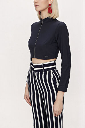 Lacivert Fermuarlı kısa bluz 19838 | S