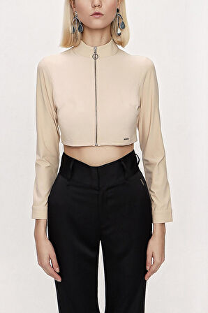 Devetüyü Fermuarlı kısa bluz 19838 | M