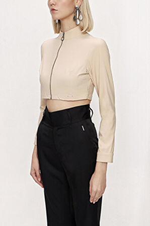 Devetüyü Fermuarlı kısa bluz 19838 | M