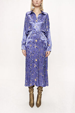 Mavi Yarasa kollu gömlek elbise 94060 | S