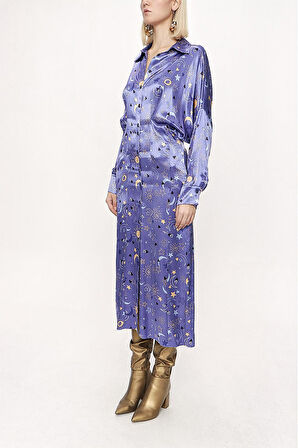 Mavi Yarasa kollu gömlek elbise 94060 | S