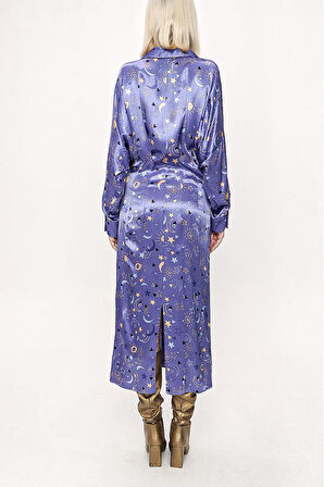 Mavi Yarasa kollu gömlek elbise 94060 | S