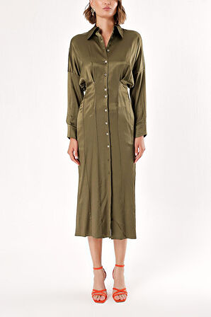 Haki Yarasa kollu gömlek elbise 94060 | S