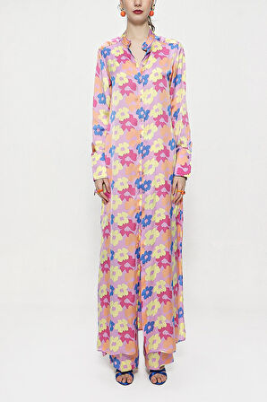 Desenli Beli lastikli pantolonlu ikili takım 12286 | M