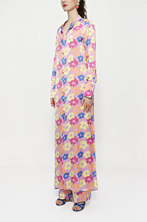 Desenli Beli lastikli pantolonlu ikili takım 12286 | M