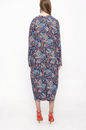 Lacivert Bol kesim uzun elbise 94063 | M