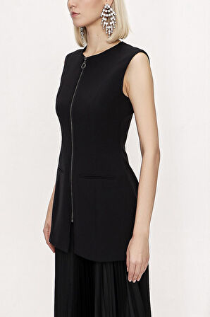 Siyah Fermuarlı slim fit yelek 61154 | M
