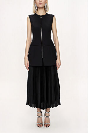 Siyah Fermuarlı slim fit yelek 61154 | S