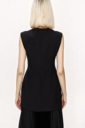 Siyah Fermuarlı slim fit yelek 61154 | S