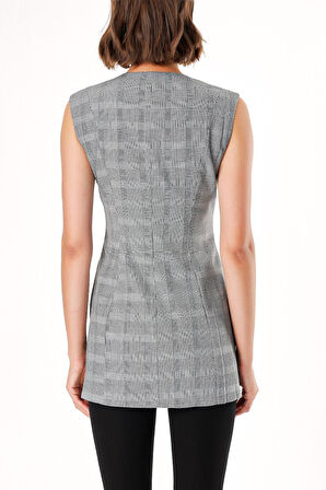 Siyah Beyaz Fermuarlı slim fit yelek 61154 | S