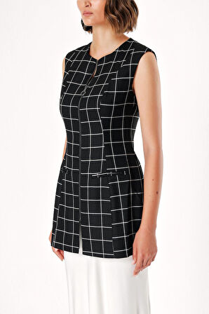Ekose Fermuarlı slim fit yelek 61154 | M