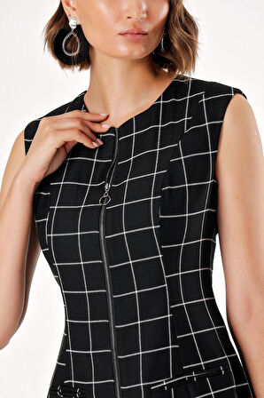 Ekose Fermuarlı slim fit yelek 61154 | M