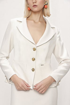 Beyaz Uzun etek ve blazer ceketli ikili takım 12281 | M