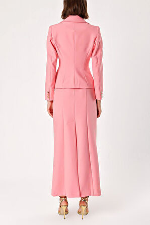 Pembe Uzun etek ve blazer ceketli ikili takım 12281 | L