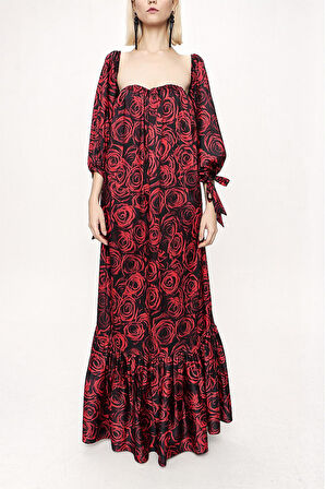 Desenli Straplez desenli balon kol elbise 94053 | M