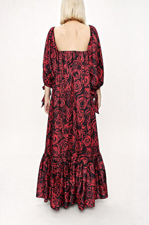 Desenli Straplez desenli balon kol elbise 94053 | M