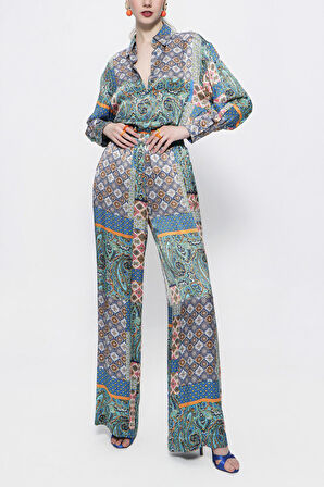 Desenli Beli lastikli bol kesim pantolon 41625 | S