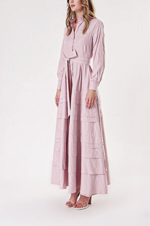 Lila Eteği parça detaylı uzun tafta elbise 94160 | S