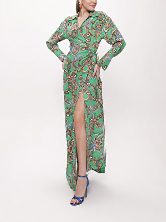 Yeşil Anvelop kapama uzun elbise 94177 | L