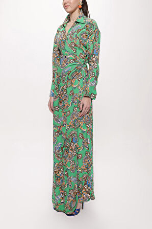 Yeşil Anvelop kapama uzun elbise 94177 | L