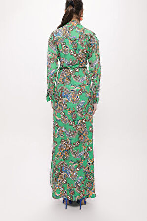 Yeşil Anvelop kapama uzun elbise 94177 | L