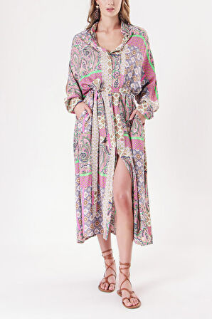 Pembe Bol kesim gömlek elbise 94058 | M