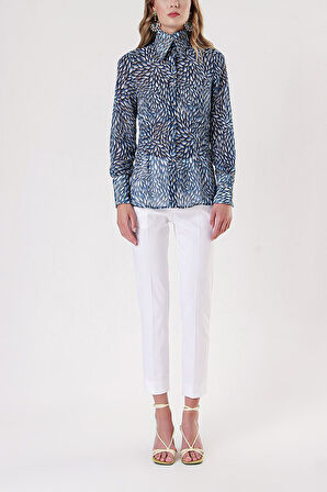 Beyaz Beli lastikli boru paça pantolon 41630 | M