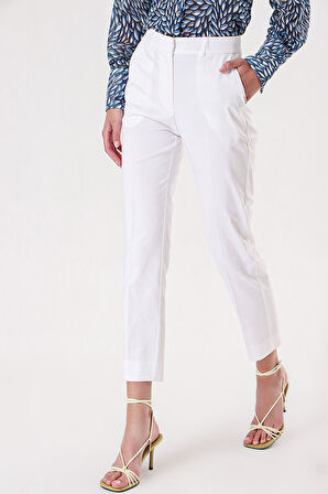 Beyaz Beli lastikli boru paça pantolon 41630 | M