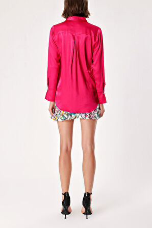 Fuşya Bol kesim saten gömlek 10815 | L