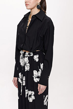 Siyah Bol kesim lastik detaylı gömlek 10818 | L