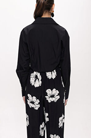 Siyah Bol kesim lastik detaylı gömlek 10818 | L