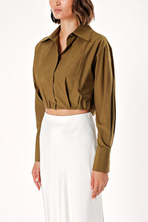 Haki Bol kesim lastik detaylı gömlek 10818 | L