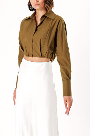 Haki Bol kesim lastik detaylı gömlek 10818 | L