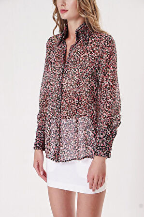 Çiçek Baskı Baskılı şifon gömlek 10819 | L