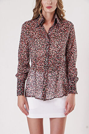 Çiçek Baskı Baskılı şifon gömlek 10819 | M