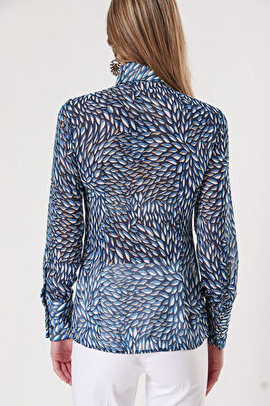 Mavi Lacivert Baskılı şifon gömlek 10819 | S