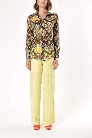 Haki Siyah Baskılı şifon gömlek 10819 | L