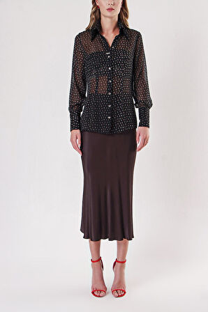 Siyah Bej Baskılı şifon gömlek 10819 | M