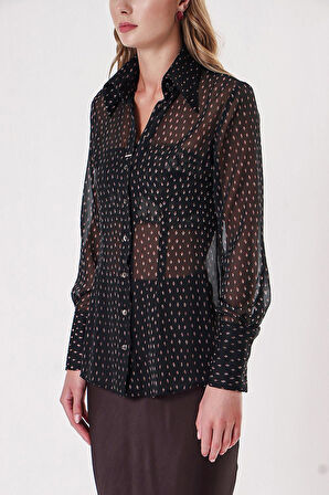 Siyah Bej Baskılı şifon gömlek 10819 | M