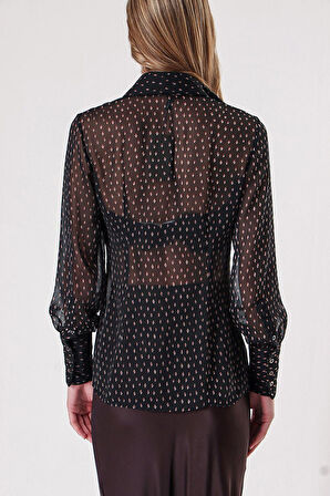 Siyah Bej Baskılı şifon gömlek 10819 | M