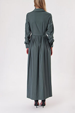 Yeşil Pili detaylı uzun gömlek elbise 94149 | S