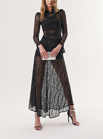 Siyah Dantel gömlek ve etek ikili takım 12309 | S