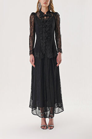 Siyah Dantel gömlek ve etek ikili takım 12309 | S