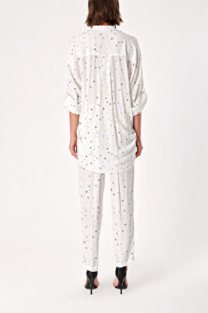 Desenli Bol kesim gömlek ve beli lastikli pantolunlu takım 12308 | L